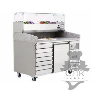 Meuble pizza + présentoir vitrée 1/3 / 1 portes + 7 tiroirs