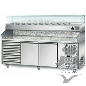 Meuble pizza + présentoir vitrée 1/3 / 2 portes + 7 tiroirs