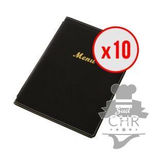 10 x Porte-menus en simili cuir - Noir - A4