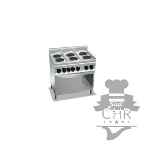 Cuisinière électrique 6 plaques rondes (12kW) sur four électrique (3kW) et compartiment neutre