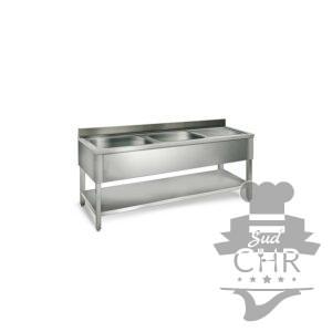 Table de rinçage égouttoir D / 1600 mm 2 éviers prof.700