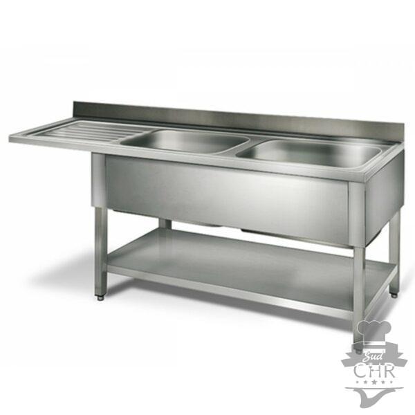 Table lave-vaisselle égouttoir G / 1600 mm 2 éviers prof.700