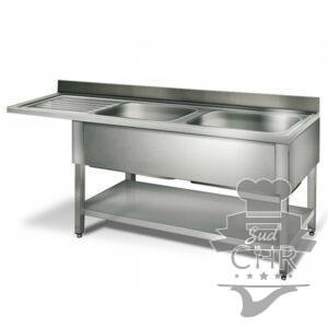 Table lave-vaisselle 2 éviers prof.600 - égouttoir G / 1600 mm