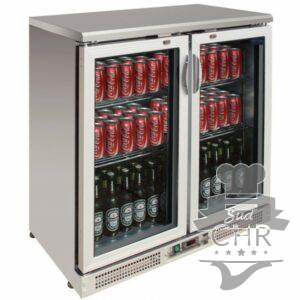 Arrière bar inox / 2 portes pivotante vitrée